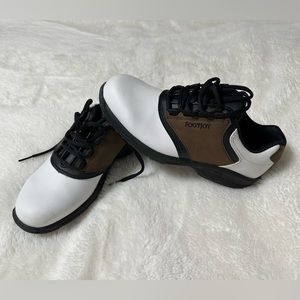 FootJoy Golf Shoes ~ Boys Size 5 M ~ Brown White Leather Lace Up Cleat